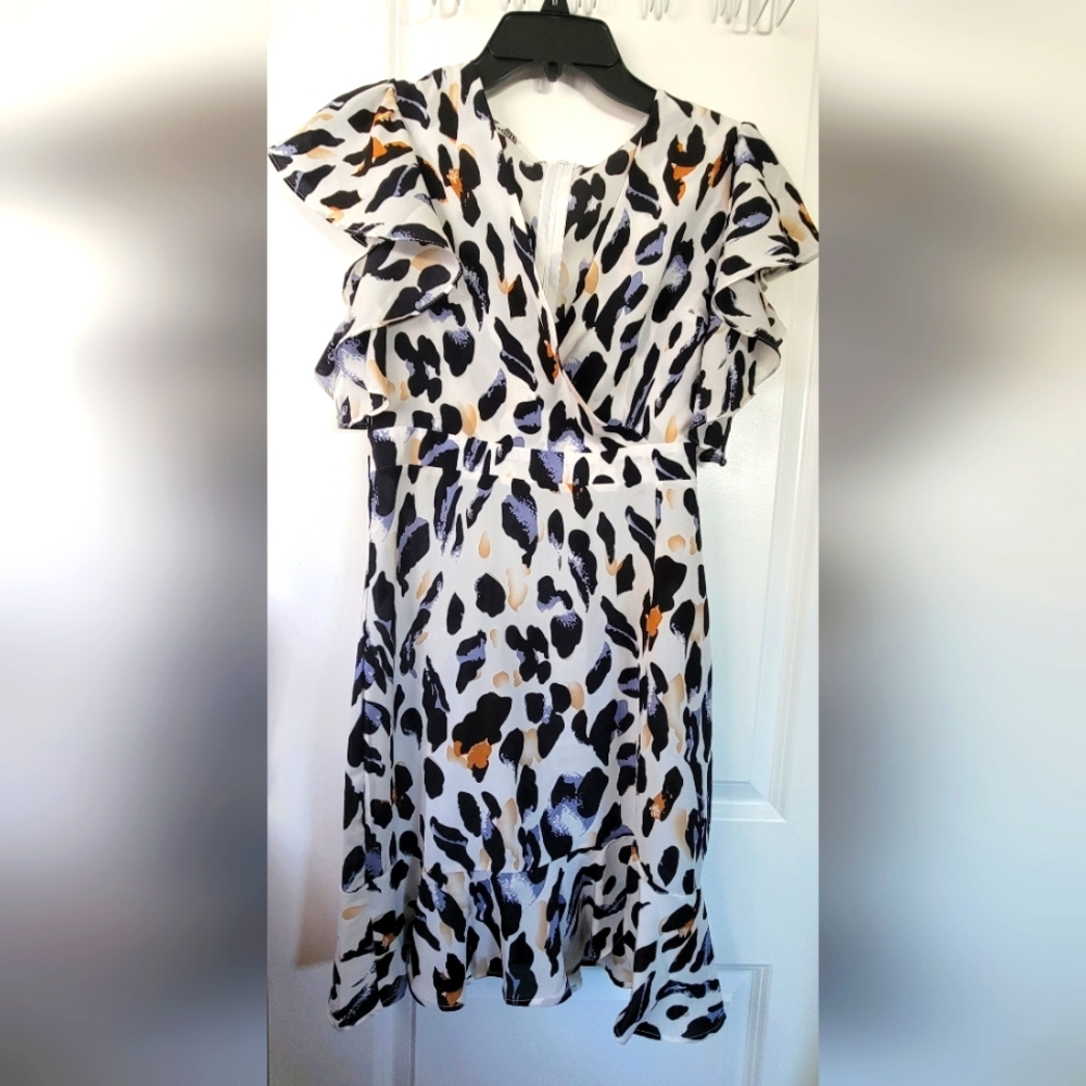 Animal Print Surplice Dress - Size L